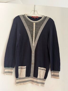 Max Mara Studio Alpaca Wool Blend Colorblock V-Inset Preppy Chevron Sweater Sz S